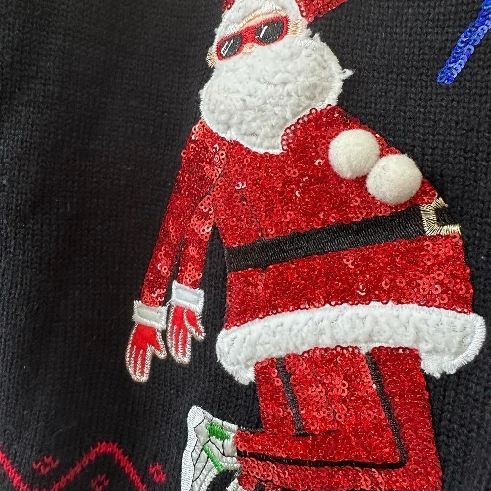 Festive Disco Ball Holiday Santa Reindeer Sweater, Oversized, Small